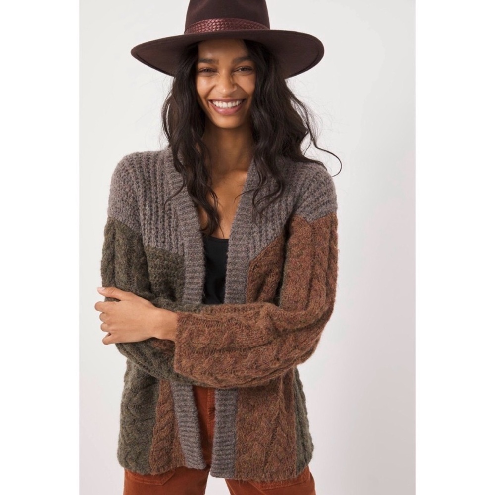 Anthropologie Nori Patchwork Cardigan In Gray Motif Size Small
